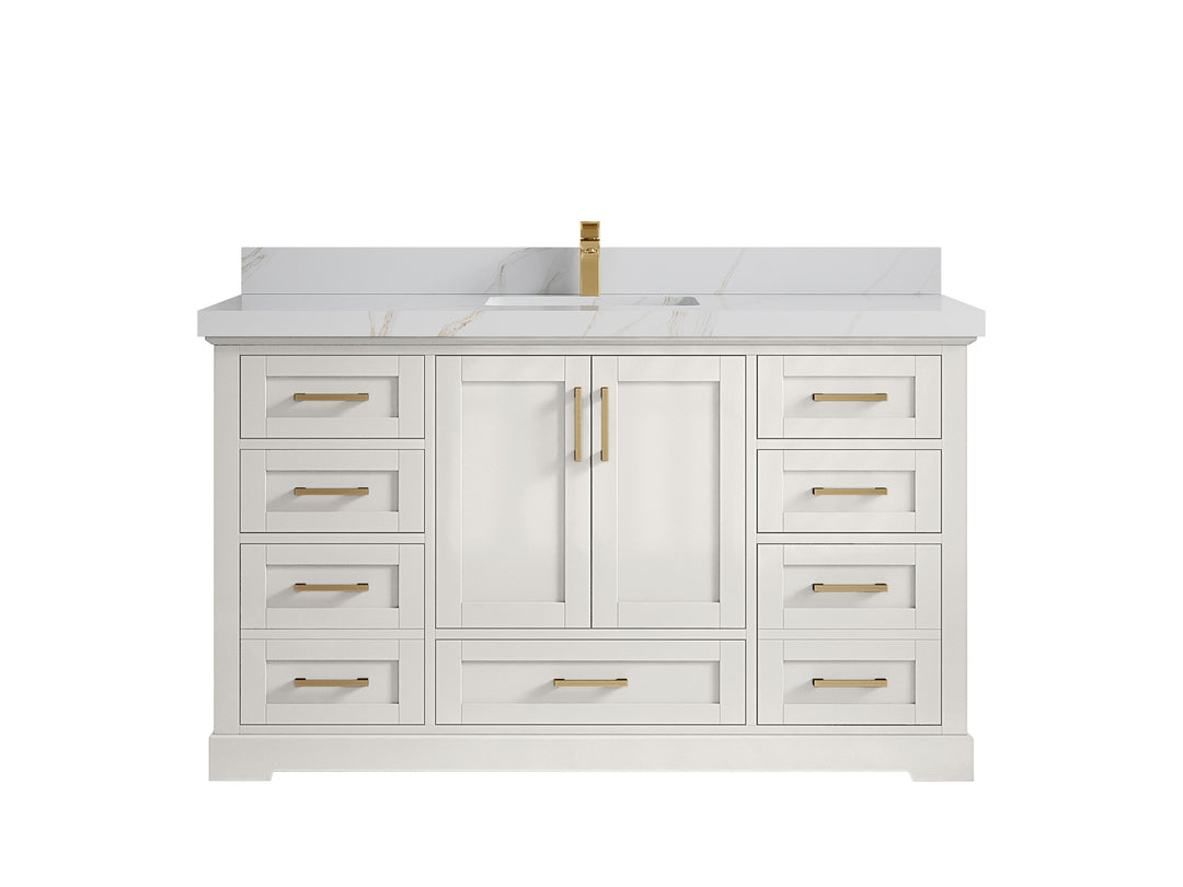 Boston 60 in. W x 22 in. D Single Sink Bathroom Vanity in Alabaster with 2 in Calacatta Sienna Countertop