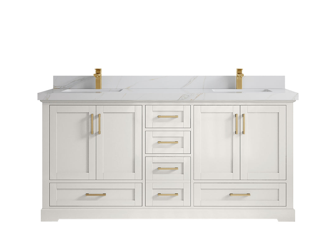 Boston 72 in. W x 22 in. D Double Sink Bathroom Vanity in Alabaster with 2 in Calacatta Sienna Countertop