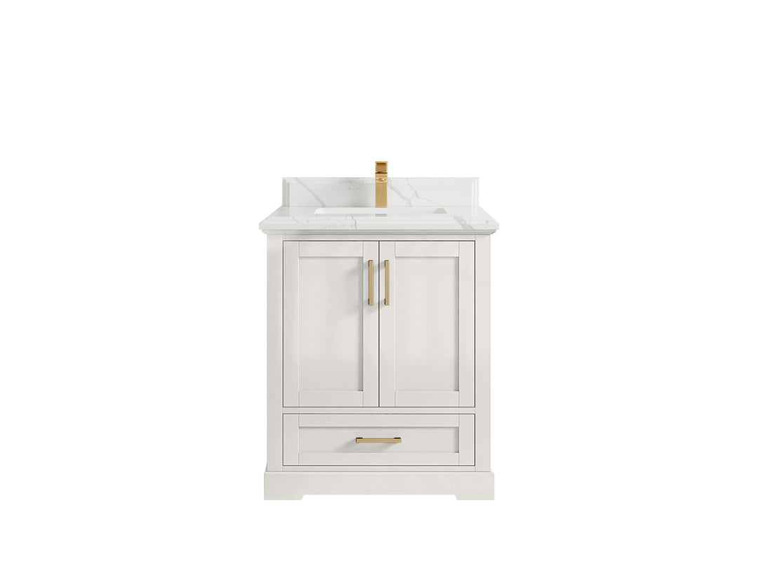 Boston 30 in. W x 22 in. D Single Sink Bathroom Vanity in Alabaster with 1.5 in Double Cove Edge Calacatta Laza Countertop