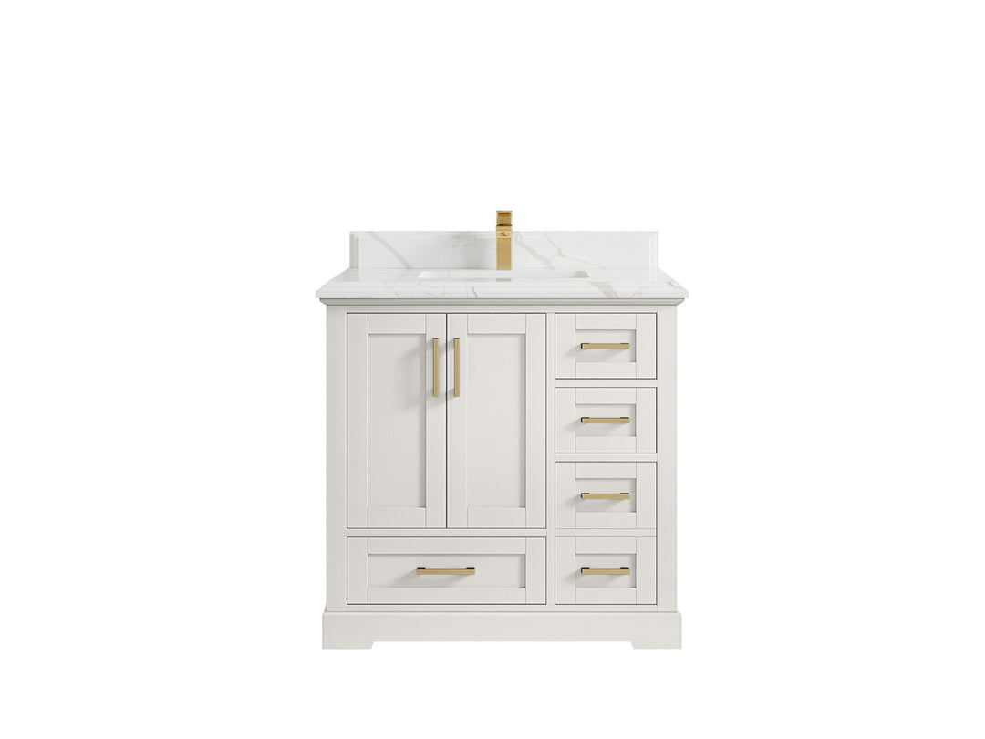 Boston 36 in. W x 22 in. D Single Sink Bathroom Vanity in Alabaster with 1.5 in Double Cove Edge Calacatta Laza Countertop