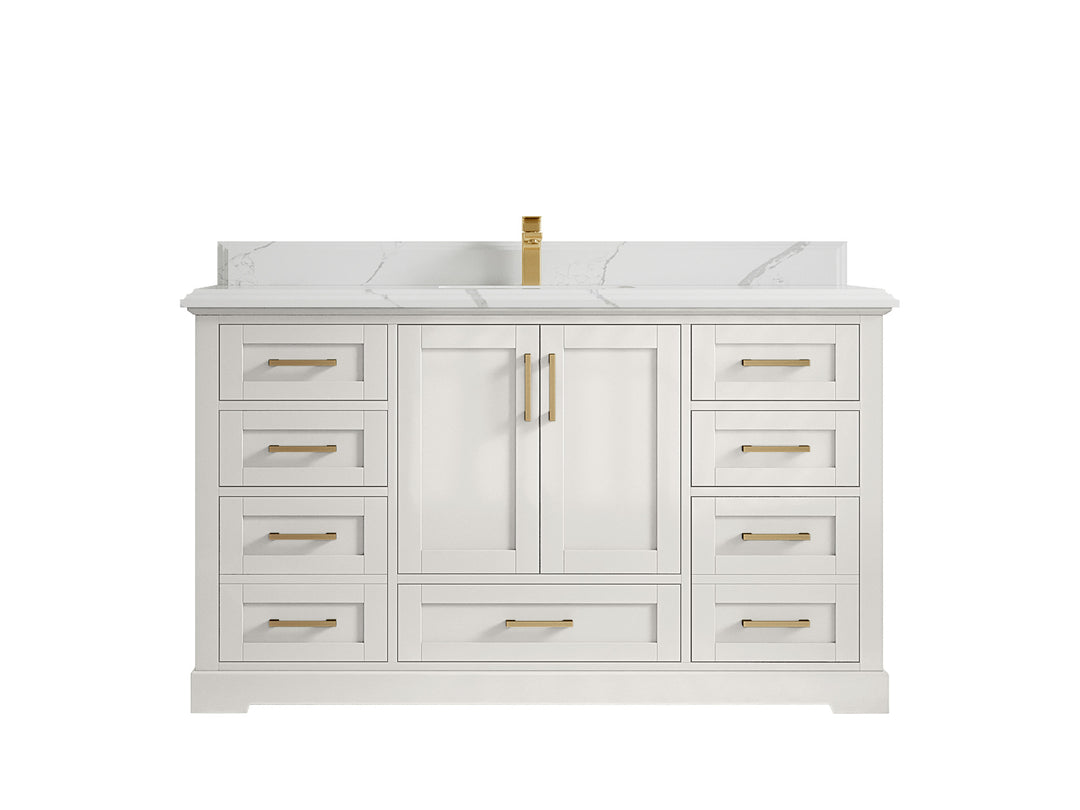 Boston 60 in. W x 22 in. D Single Sink Bathroom Vanity in Alabaster with 1.5 in Double Cove Edge Calacatta Laza Countertop