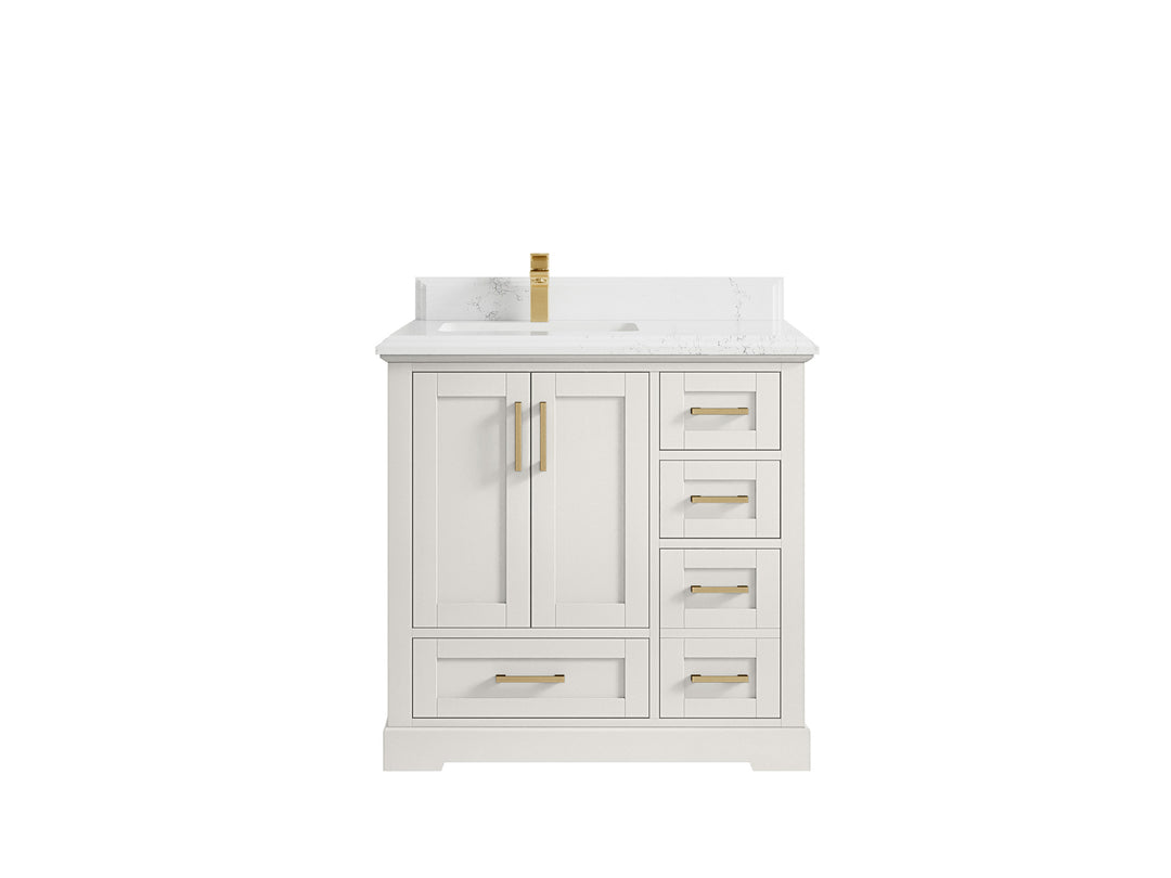Boston 36 in. W x 22 in. D Single Sink Bathroom Vanity in Alabaster with 1.5 in Double Cove Edge Empira White Quartz Countertop