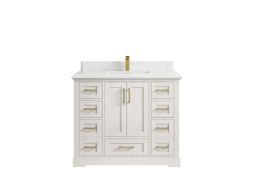 Boston 42 in. W x 22 in. D Single Sink Bathroom Vanity in Alabaster with 1.5 in Double Cove Edge Empira White Quartz Countertop
