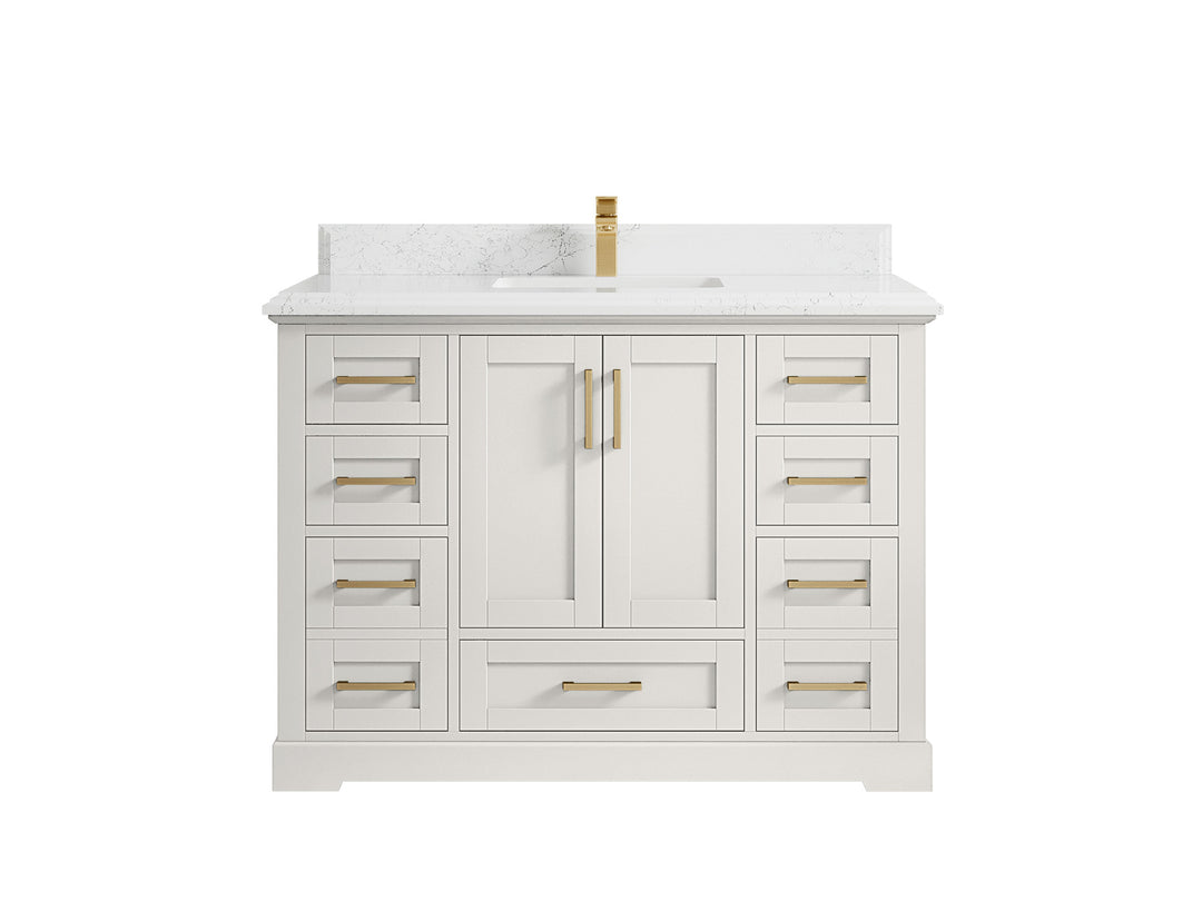 Boston 48 in. W x 22 in. D Single Sink Bathroom Vanity in Alabaster with 1.5 in Double Cove Edge Empira White Quartz Countertop