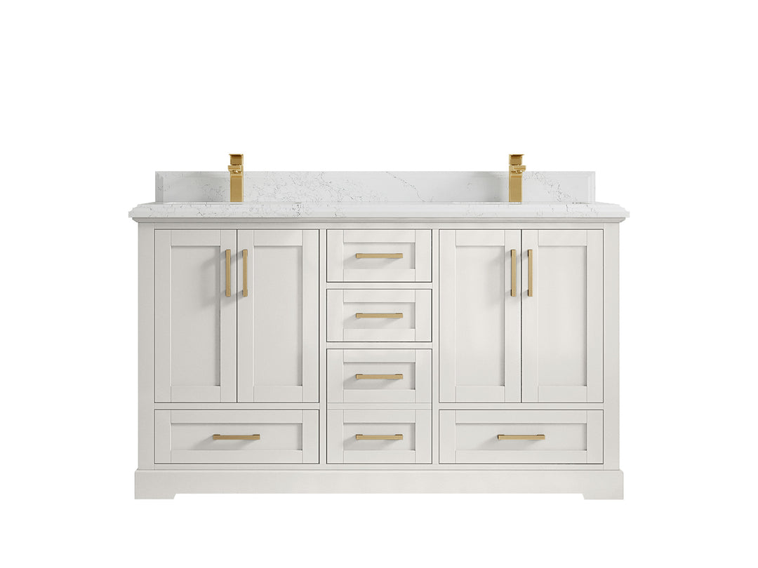 Boston 60 in. W x 22 in. D Double Sink Bathroom Vanity in Alabaster with 1.5 in Double Cove Edge Empira White Quartz Countertop
