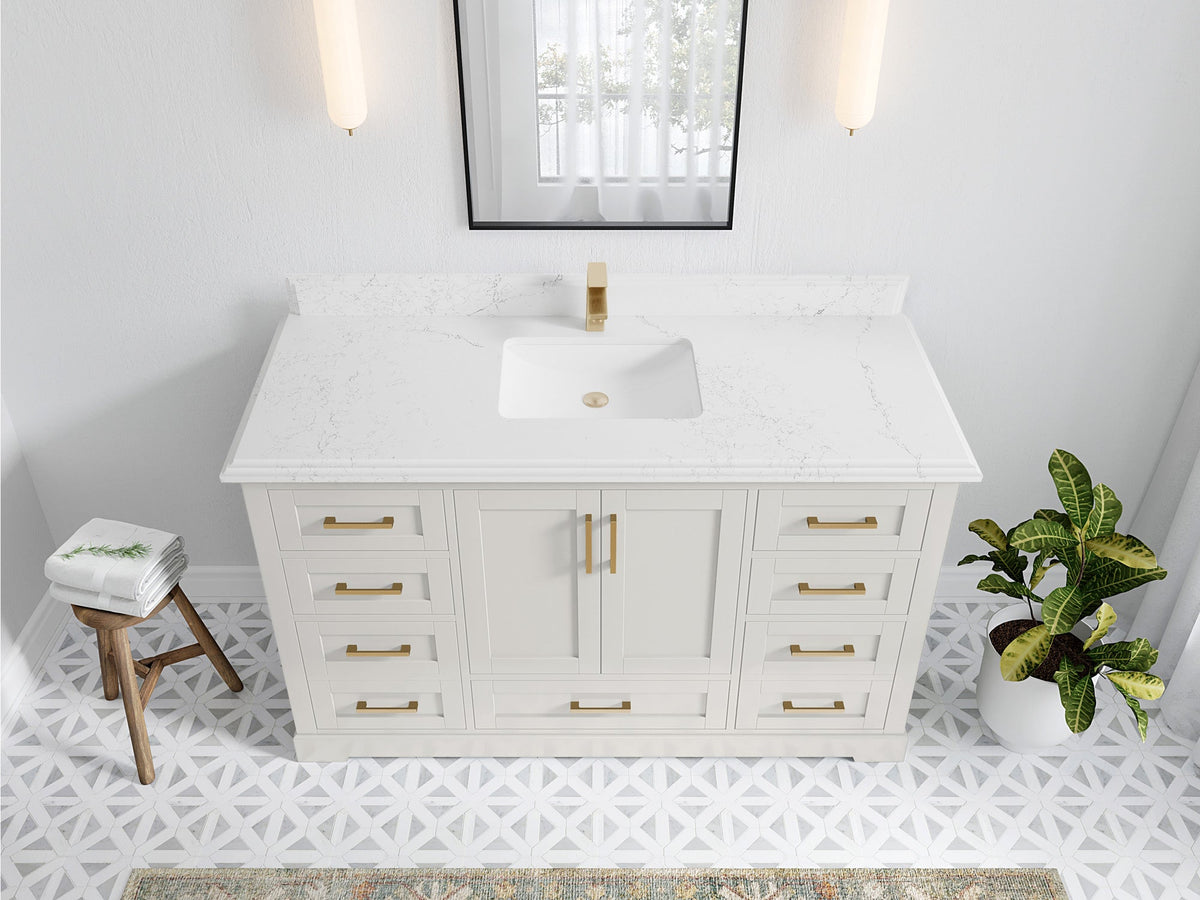 Boston 60 in. W x 22 in. D Single Sink Bathroom Vanity in Alabaster with 1.5 in Double Cove Edge Empira White Quartz Countertop - Top View