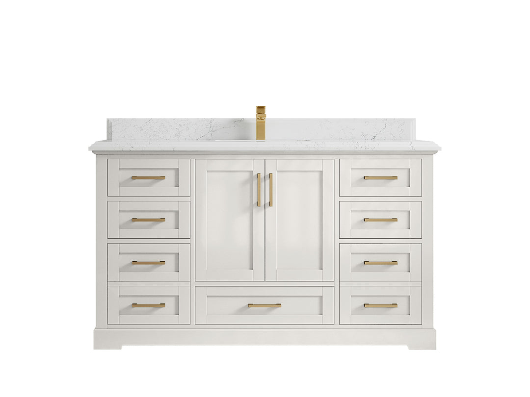 Boston 60 in. W x 22 in. D Single Sink Bathroom Vanity in Alabaster with 1.5 in Double Cove Edge Empira White Quartz Countertop