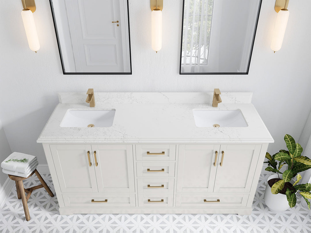 Boston 72 in. W x 22 in. D Double Sink Bathroom Vanity in Alabaster with 1.5 in Double Cove Edge Empira White Quartz Countertop - Top View