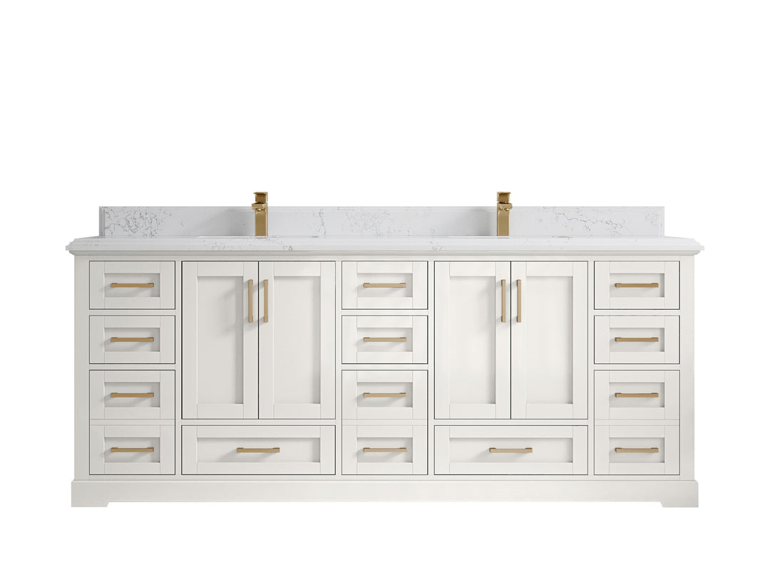 Boston 84 in. W x 22 in. D Double Sink Bathroom Vanity in Alabaster with 1.5 in Double Cove Edge Empira White Quartz Countertop