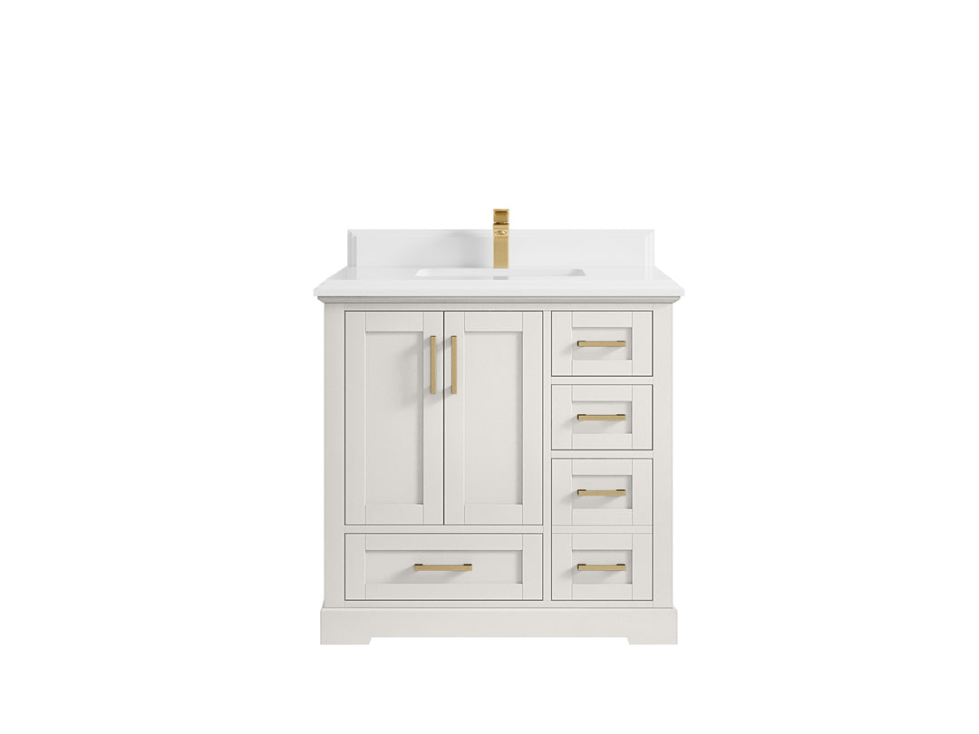 Boston 36 in. W x 22 in. D Single Sink Bathroom Vanity in Alabaster with 1.5 in Double Cove Edge White Quartz Countertop