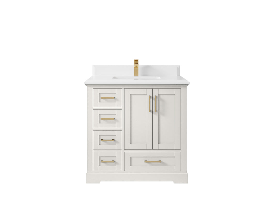 Boston 36 in. W x 22 in. D Single Sink Bathroom Vanity in Alabaster with 1.5 in Double Cove Edge White Quartz Countertop