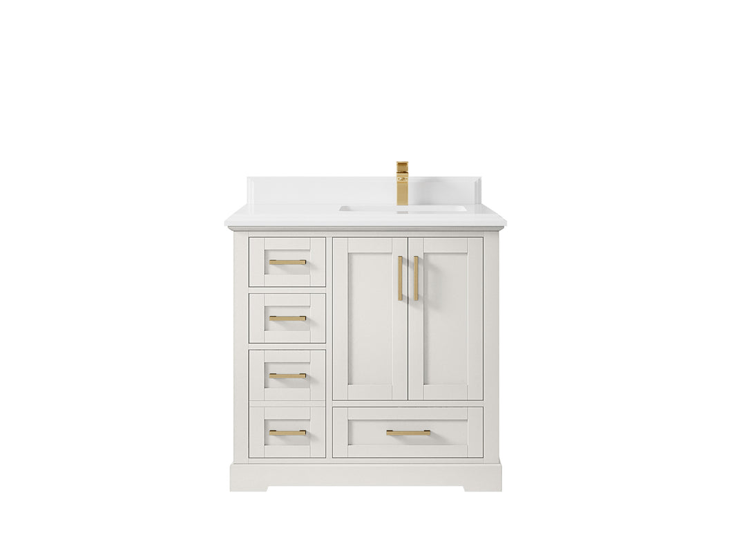 Boston 36 in. W x 22 in. D Single Sink Bathroom Vanity in Alabaster with 1.5 in Double Cove Edge White Quartz Countertop