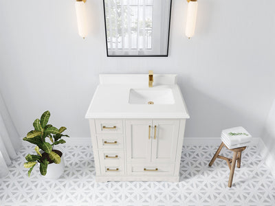 Boston 36 in. W x 22 in. D Single Sink Bathroom Vanity in Alabaster with 1.5 in Double Cove Edge White Quartz Countertop - Top View