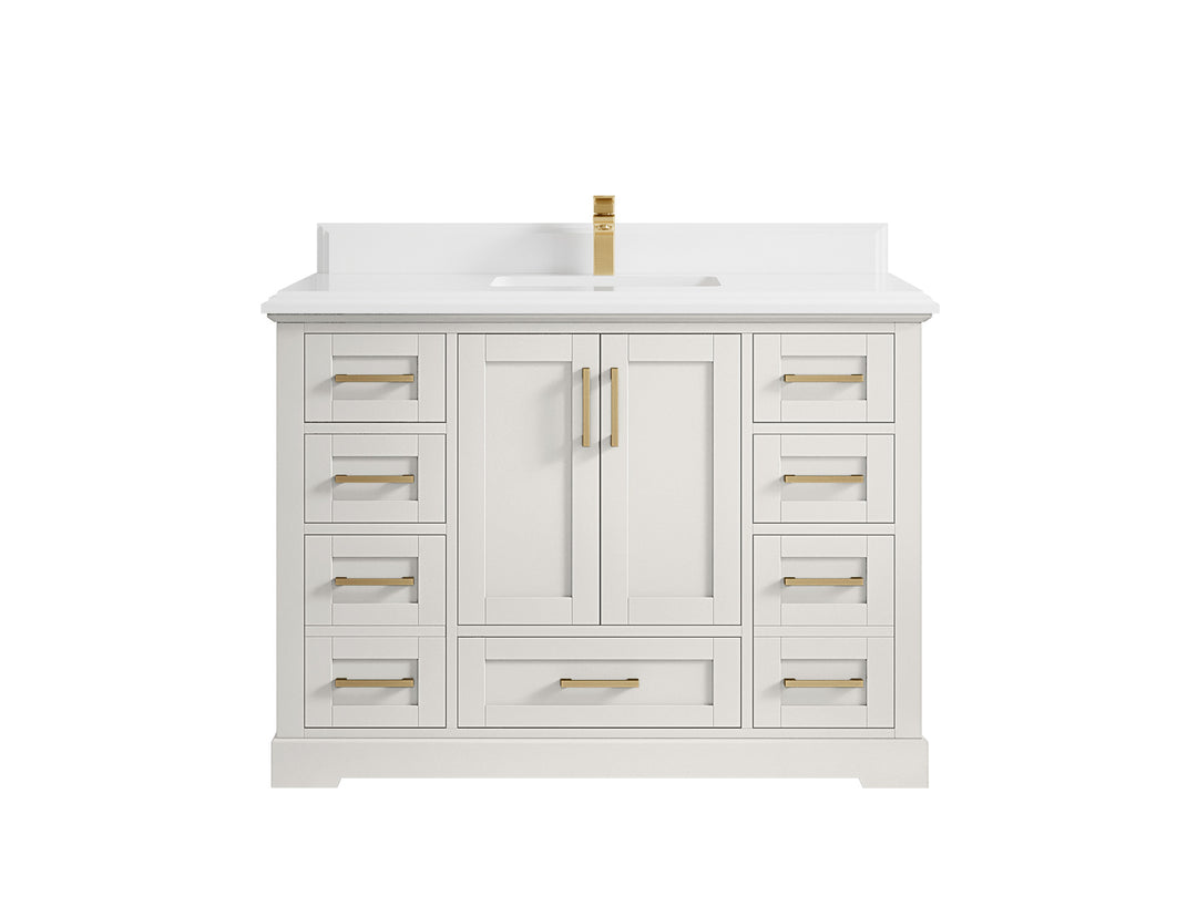 Boston 48 in. W x 22 in. D Single Sink Bathroom Vanity in Alabaster with 1.5 in Double Cove Edge White Quartz Countertop