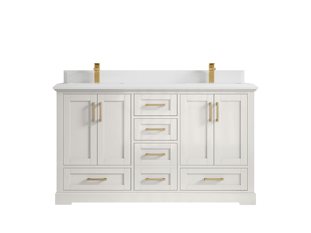 Boston 60 in. W x 22 in. D Double Sink Bathroom Vanity in Alabaster with 1.5 in Double Cove Edge White Quartz Countertop