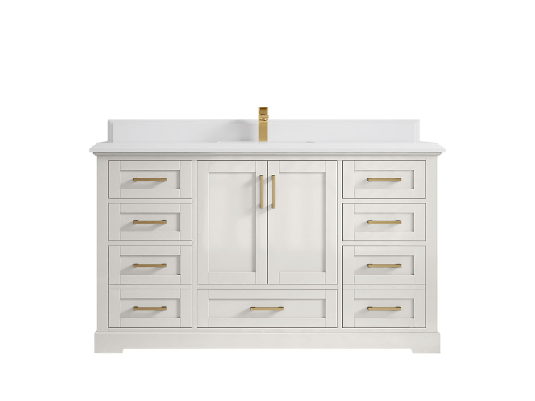 Boston 60 in. W x 22 in. D Single Sink Bathroom Vanity in Alabaster with 1.5 in Double Cove Edge White Quartz Countertop