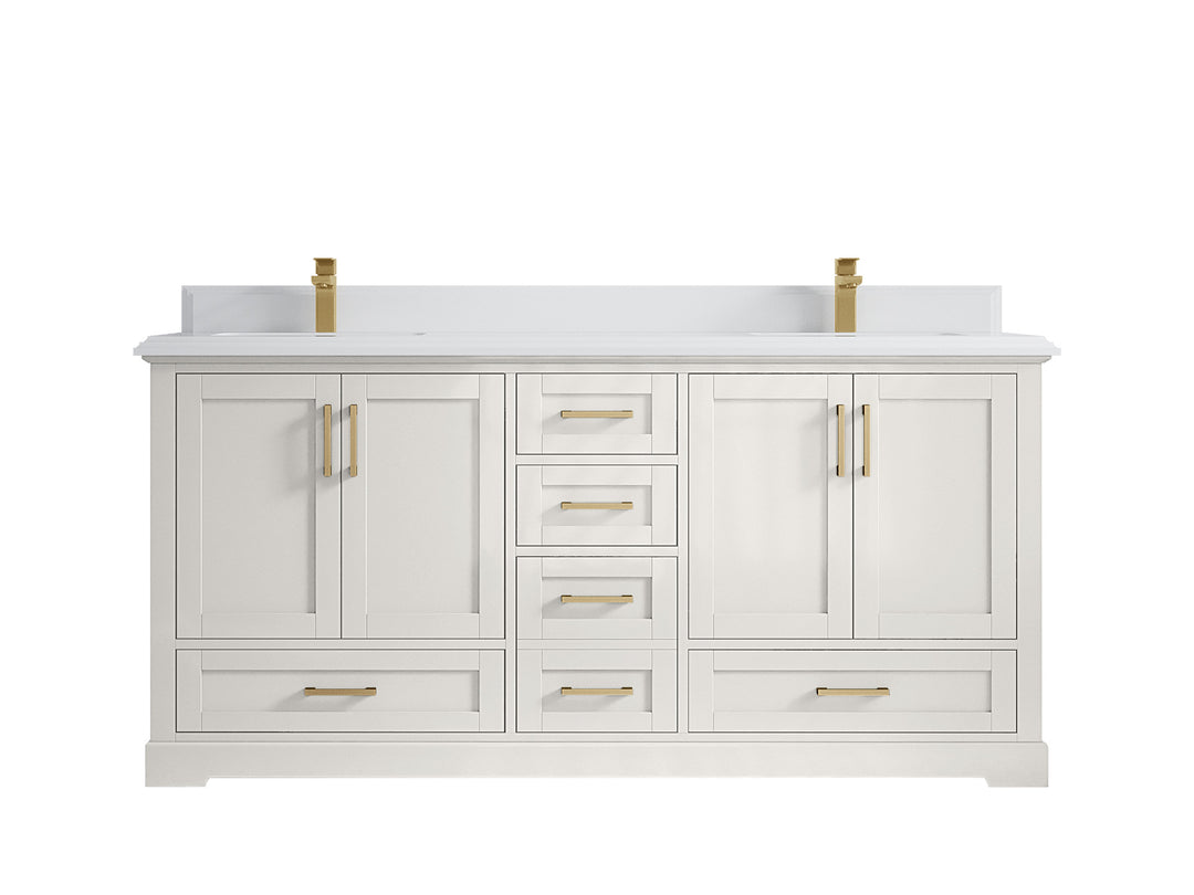 Boston 72 in. W x 22 in. D Double Sink Bathroom Vanity in Alabaster with 1.5 in Double Cove Edge White Quartz Countertop