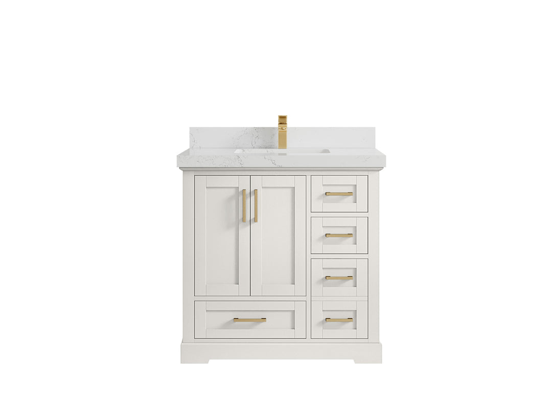 Boston 36 in. W x 22 in. D Single Sink Bathroom Vanity in Alabaster with 2 in Empira White Countertop