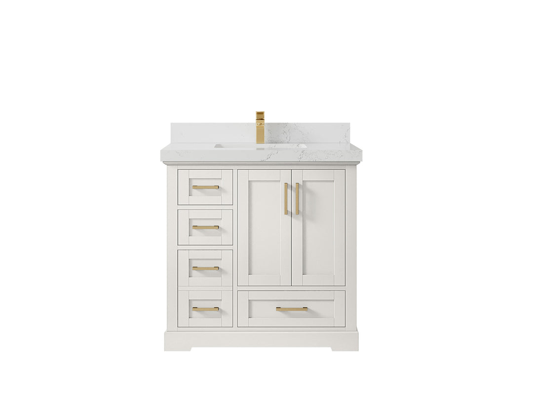 Boston 36 in. W x 22 in. D Single Sink Bathroom Vanity in Alabaster with 2 in Empira White Countertop
