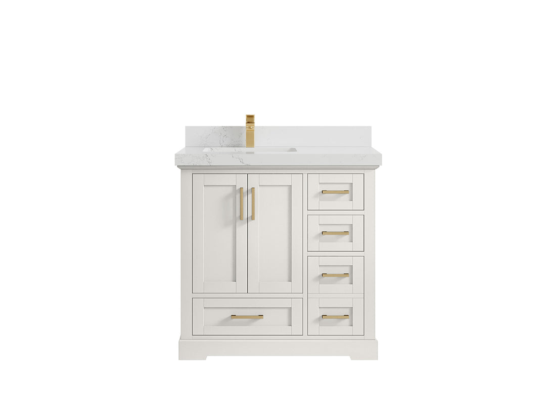 Boston 36 in. W x 22 in. D Single Sink Bathroom Vanity in Alabaster with 2 in Empira White Countertop