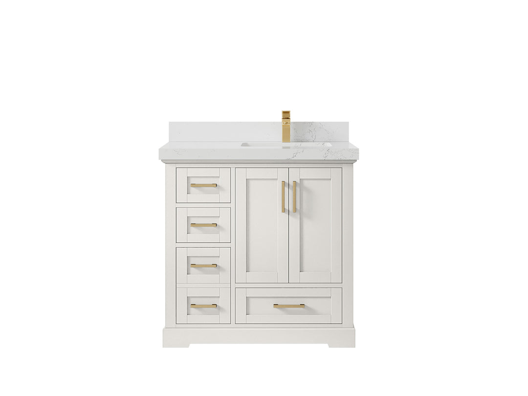 Boston 36 in. W x 22 in. D Single Sink Bathroom Vanity in Alabaster with 2 in Empira White Countertop
