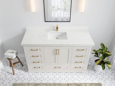 Boston 60 in. W x 22 in. D Single Sink Bathroom Vanity in Alabaster with 2 in Empira White Quartz Countertop - Top View