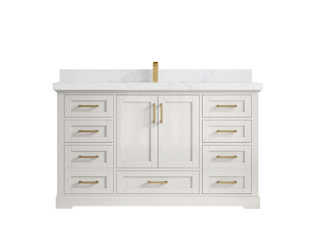 Boston 60 in. W x 22 in. D Single Sink Bathroom Vanity in Alabaster with 2 in Empira White Countertop
