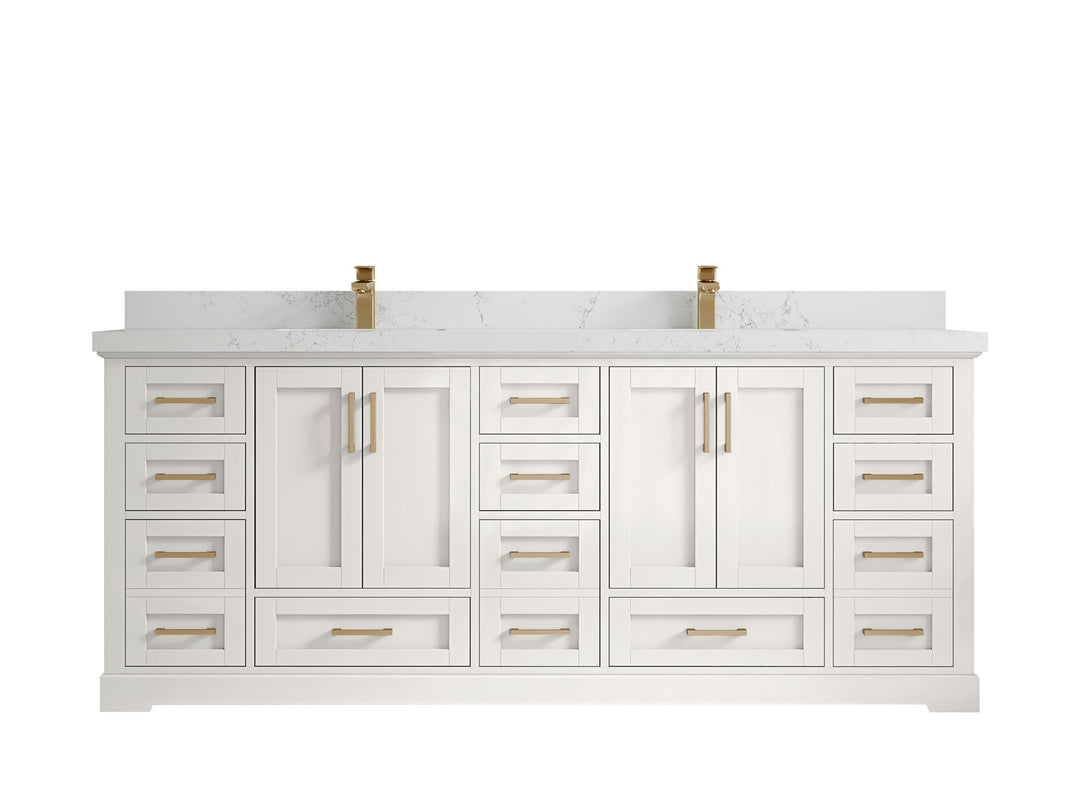 Boston 84 in. W x 22 in. D Double Sink Bathroom Vanity in Alabaster with 2 in Empira White Countertop