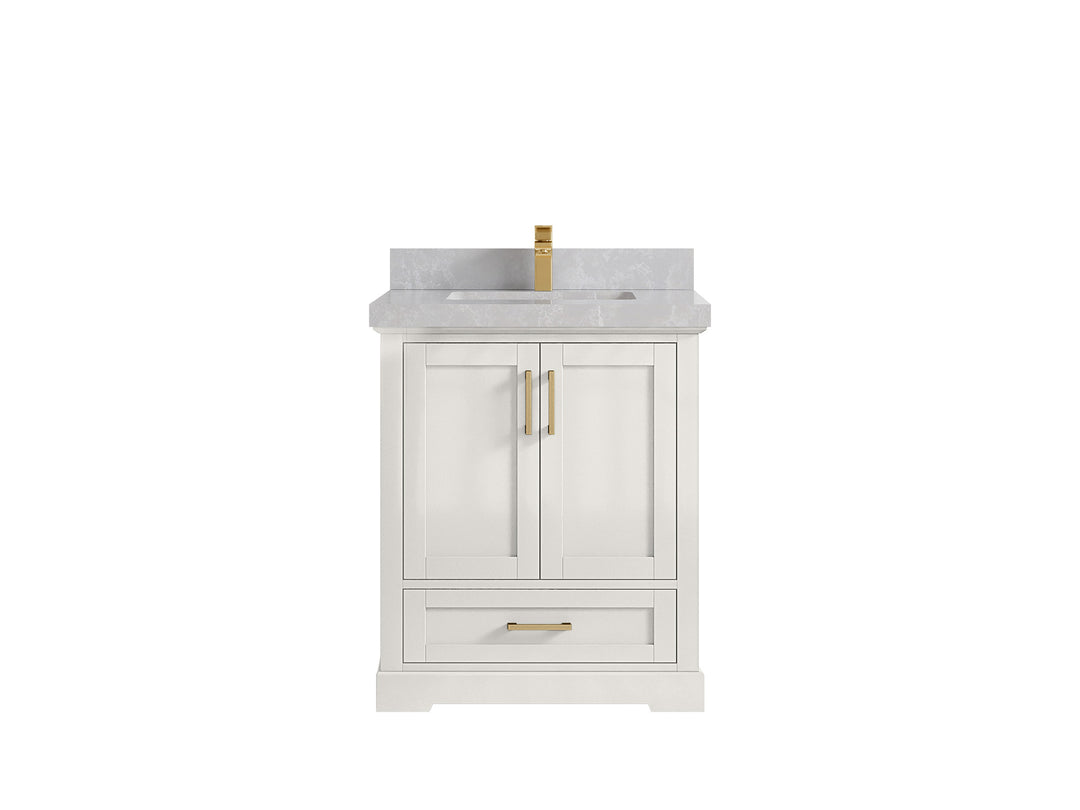 Boston 30 in. W x 22 in. D Single Sink Bathroom Vanity in Alabaster with 2 in Pearl Light Gray Countertop