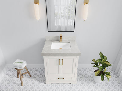 Boston 30 in. W x 22 in. D Single Sink Bathroom Vanity in Alabaster with 2 in Pearl Light Gray Quartz Countertop - Top View