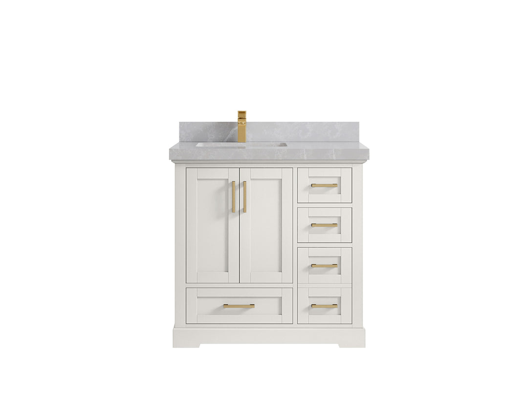 Boston 36 in. W x 22 in. D Single Sink Bathroom Vanity in Alabaster with 2 in Pearl Light Gray Countertop