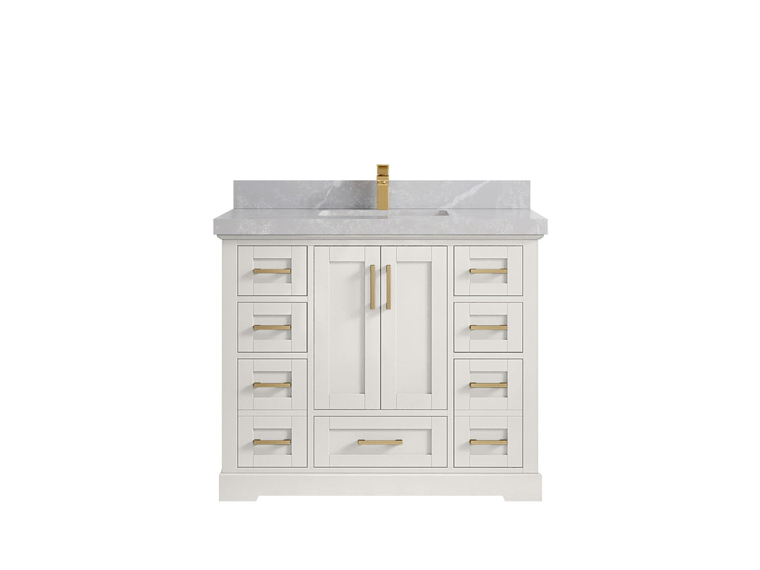 Boston 42 in. W x 22 in. D Single Sink Bathroom Vanity in Alabaster with 2 in Pearl Light Gray Countertop