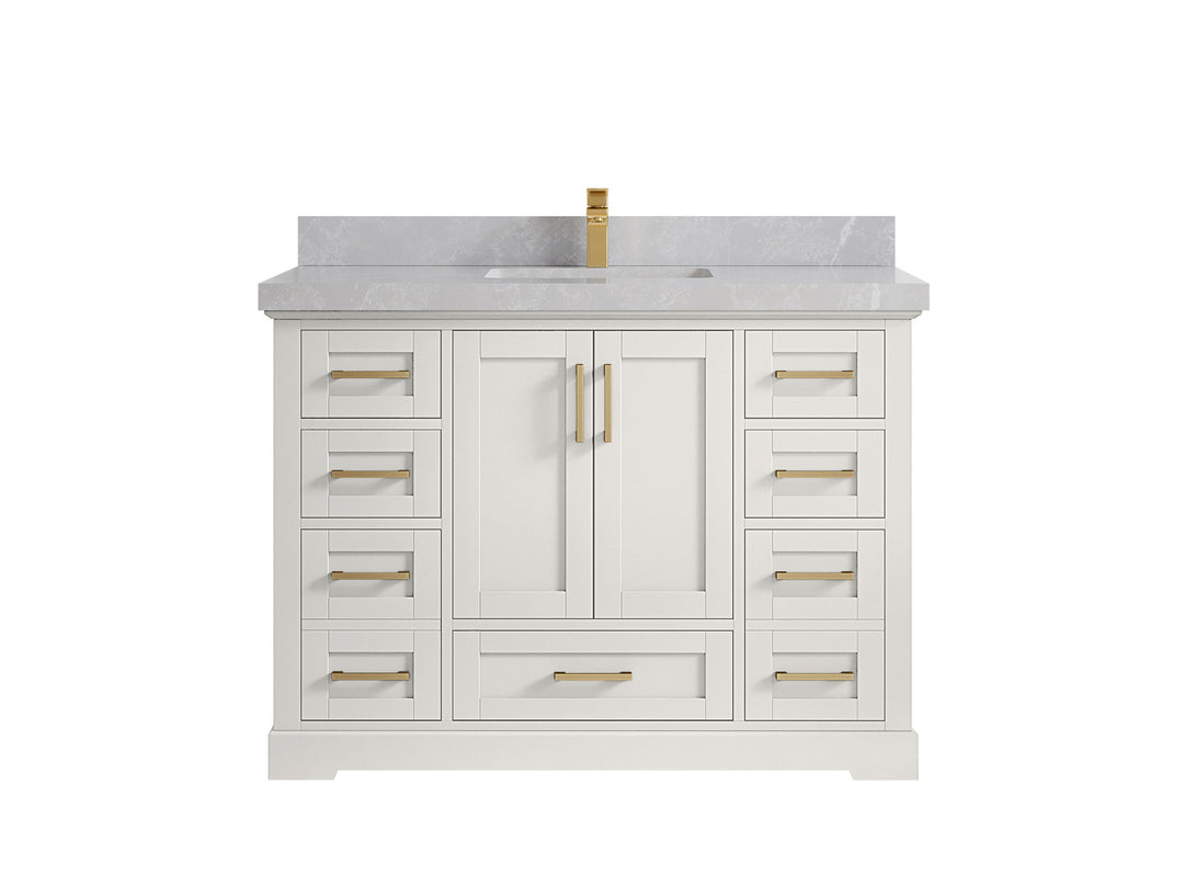 Boston 48 in. W x 22 in. D Single Sink Bathroom Vanity in Alabaster with 2 in Pearl Light Gray Countertop