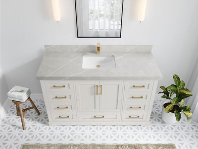Boston 60 in. W x 22 in. D Single Sink Bathroom Vanity in Alabaster with 2 in Pearl Light Gray Quartz Countertop - Top View