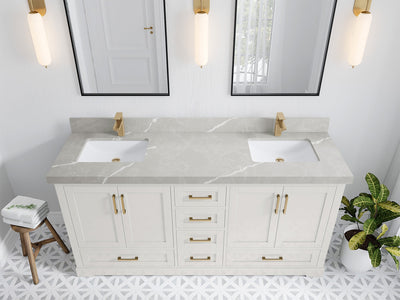 Boston 72 in. W x 22 in. D Double Sink Bathroom Vanity in Alabaster with 2 in Pearl Light Gray Quartz Countertop - Top View