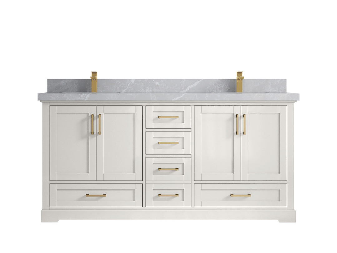 Boston 72 in. W x 22 in. D Double Sink Bathroom Vanity in Alabaster with 2 in Pearl Light Gray Countertop