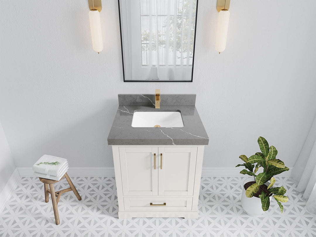 Boston 30 in. W x 22 in. D Single Sink Bathroom Vanity in Alabaster with 2 in Piatra Gray Quartz Countertop - Top View