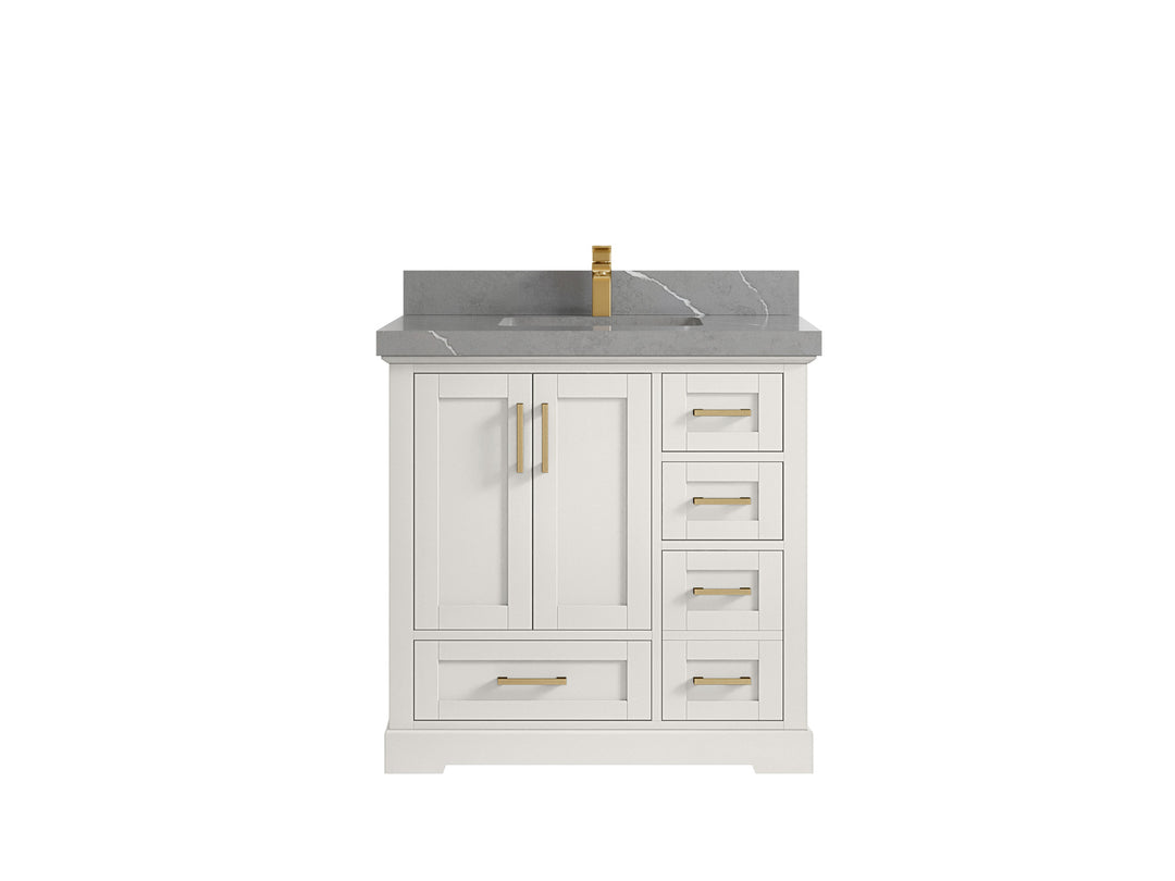 Boston 36 in. W x 22 in. D Single Sink Bathroom Vanity in Alabaster with 2 in Piatra Gray Quartz Countertop