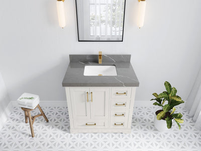 Boston 36 in. W x 22 in. D Single Sink Bathroom Vanity in Alabaster with 2 in Piatra Gray Quartz Countertop - Top View