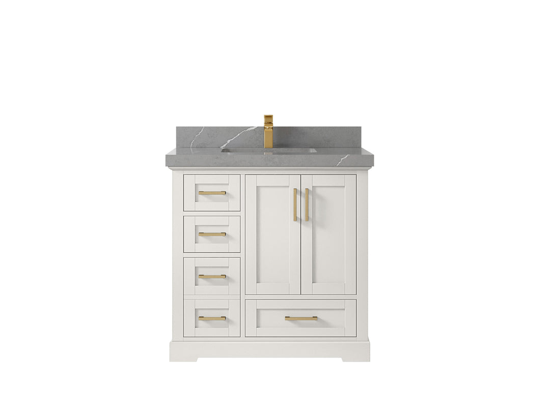 Boston 36 in. W x 22 in. D Single Sink Bathroom Vanity in Alabaster with 2 in Piatra Gray Quartz Countertop