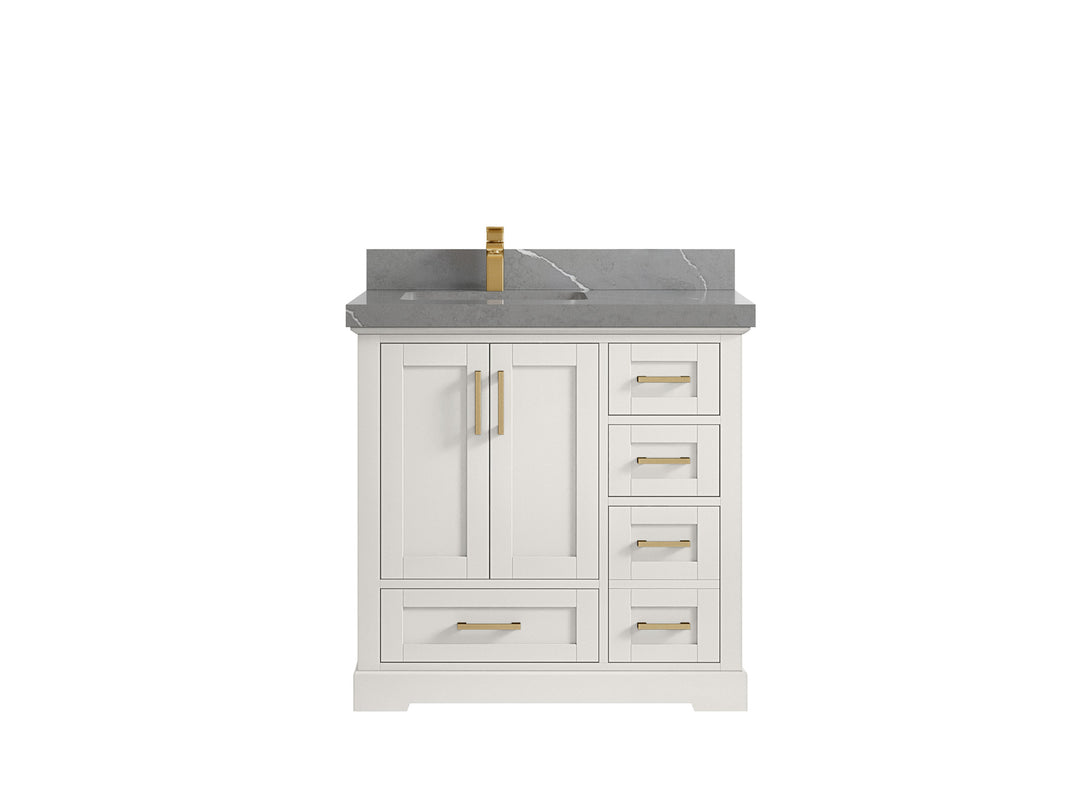 Boston 36 in. W x 22 in. D Single Sink Bathroom Vanity in Alabaster with 2 in Piatra Gray Quartz Countertop