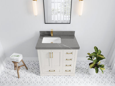 Boston 36 in. W x 22 in. D Single Sink Bathroom Vanity in Alabaster with 2 in Piatra Gray Quartz Countertop - Top View