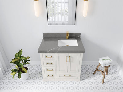Boston 36 in. W x 22 in. D Single Sink Bathroom Vanity in Alabaster with 2 in Piatra Gray Quartz Countertop - Top View