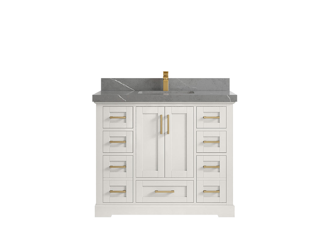 Boston 42 in. W x 22 in. D Single Sink Bathroom Vanity in Alabaster with 2 in Piatra Gray Quartz Countertop