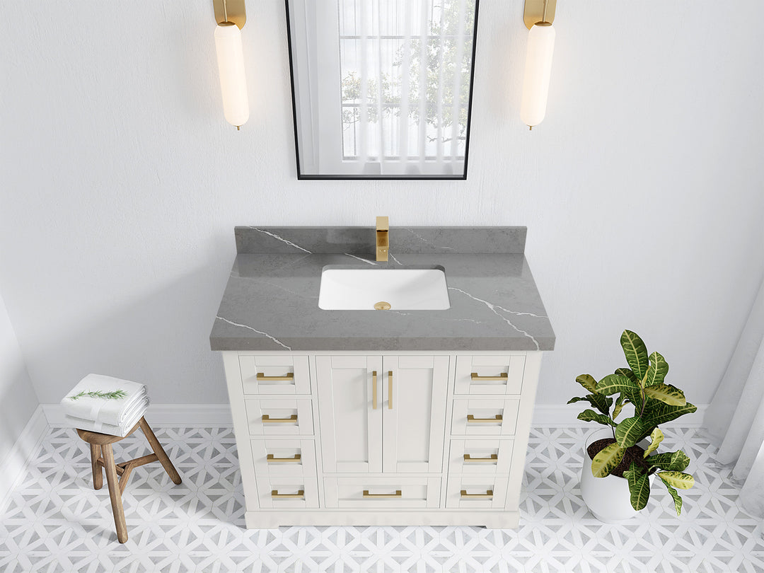 Boston 42 in. W x 22 in. D Single Sink Bathroom Vanity in Alabaster with 2 in Piatra Gray Quartz Countertop - Top View