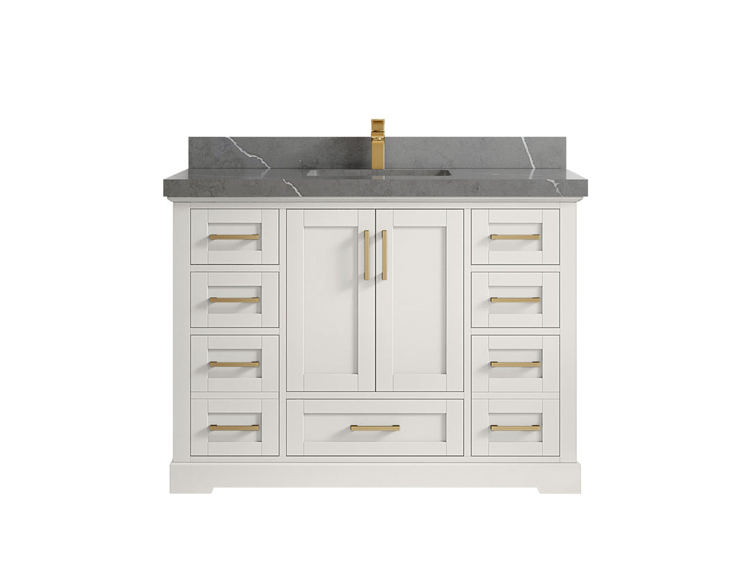 Boston 48 in. W x 22 in. D Single Sink Bathroom Vanity in Alabaster with 2 in Piatra Gray Quartz Countertop