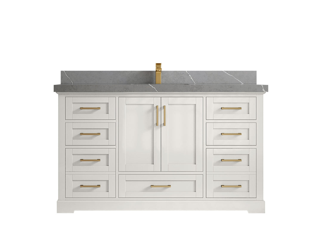 Boston 60 in. W x 22 in. D Single Sink Bathroom Vanity in Alabaster with 2 in Piatra Gray Quartz Countertop