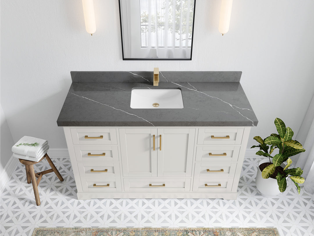 Boston 60 in. W x 22 in. D Single Sink Bathroom Vanity in Alabaster with 2 in Piatra Gray Quartz Countertop - Top View
