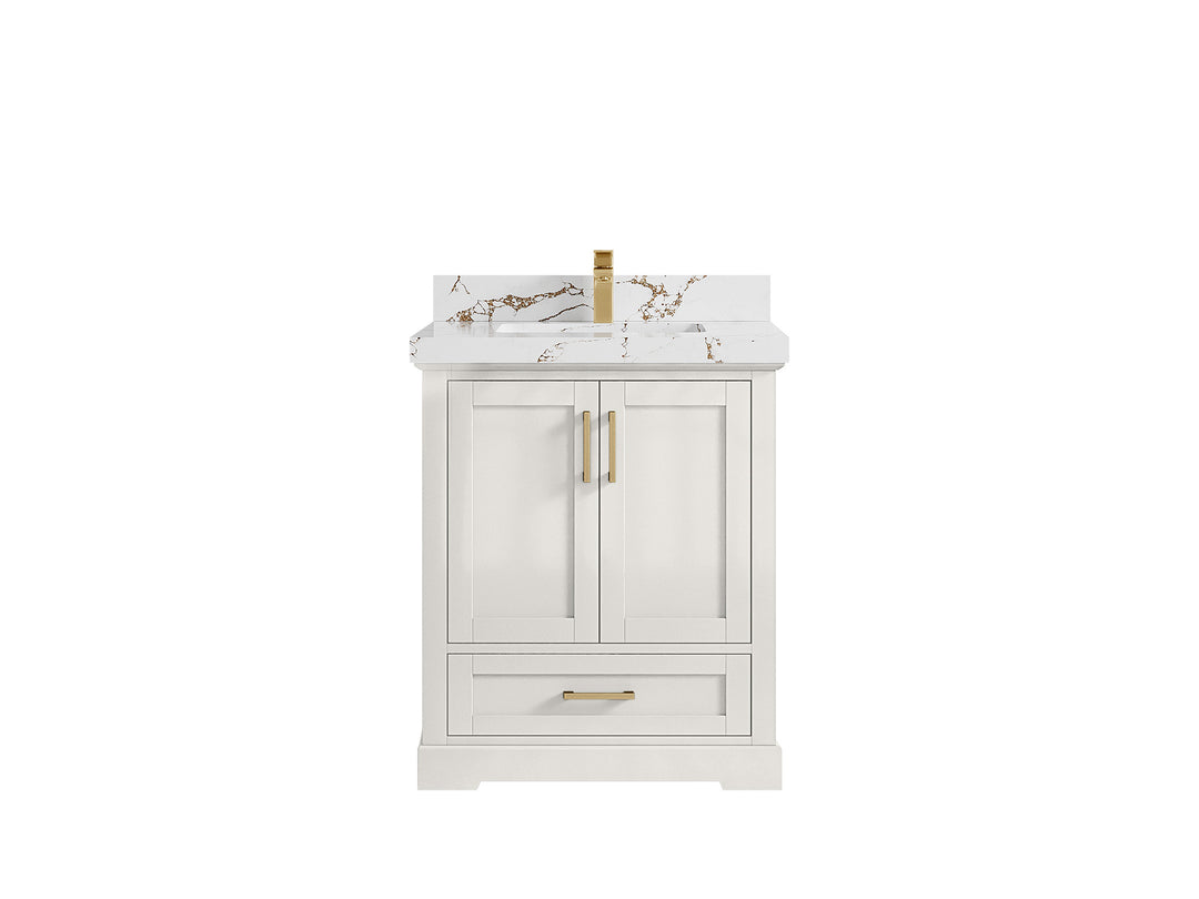 Boston 30 in. W x 22 in. D Single Sink Bathroom Vanity in Alabaster with 2 in Viola Brown Quartz Countertop