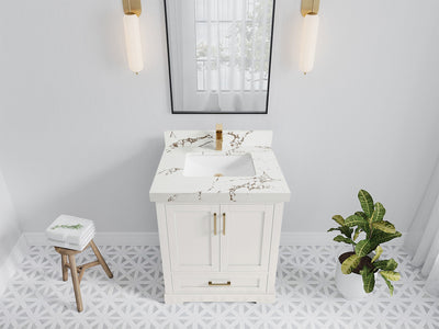 Boston 30 in. W x 22 in. D Single Sink Bathroom Vanity in Alabaster with 2 in Viola Brown Quartz Countertop - Top View